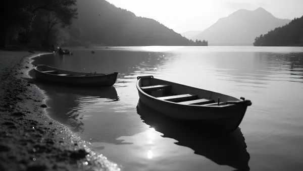 Black and White Paddle Boats Floating Calmly