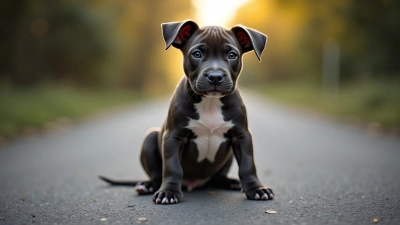 Black and White Pitbull Puppy Sitting Outdoors