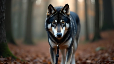 Black And White Wolf With Leash In Forest
