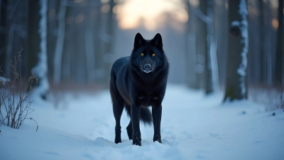 Black Wolf Standing Alert In Snowy Forest
