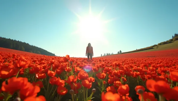Blooming Red Flowers Field Under Clear Sky