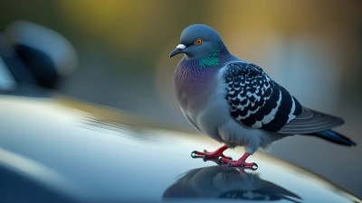 Blue Bar-Patterned Pigeon On Car Hood