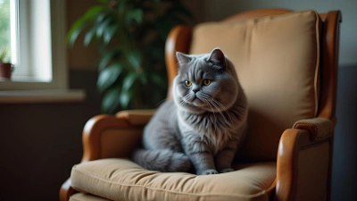 Blue Scottish Fold Cat Sitting Gracefully Indoors