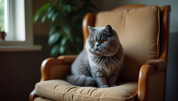 Blue Scottish Fold Cat Sitting Gracefully Indoors