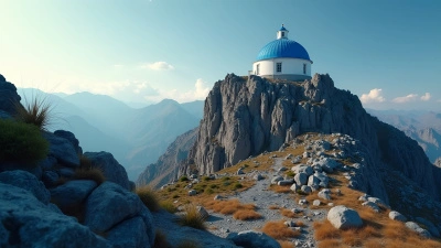 Blue White Dome Building On Rugged Mountain
