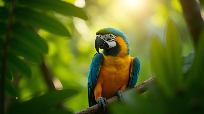 Blue And Yellow Parrot On Tropical Branch