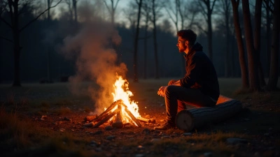Bonfire Night In Forest Clearing With Man