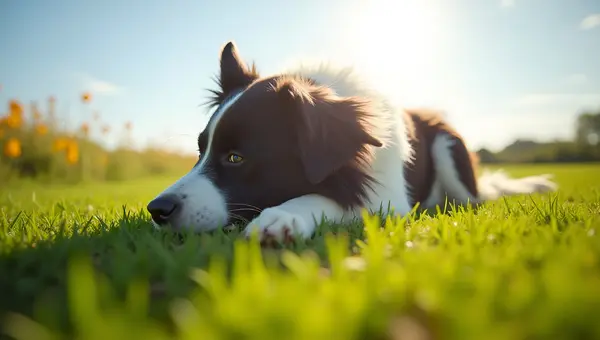 Border Collie Resting On Green Grass Outdoors