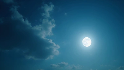 Bright Full Moon in Blue Daytime Sky