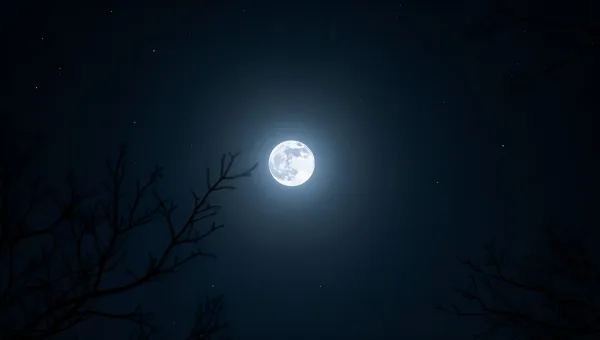 Bright Full Moon in Dark Night Sky