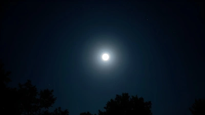 Bright Full Moon Over Clear Night Sky