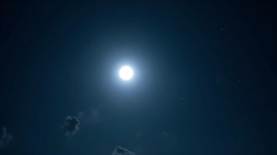 Bright Full Moon Over Starry Night Sky