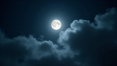 Bright Moon Close-Up Against Starry Sky