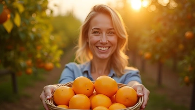 Bright Orange Fruit Basket In Sunlit Orchard