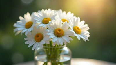 Bright White Daisy Flowers In Clear Glass Vase