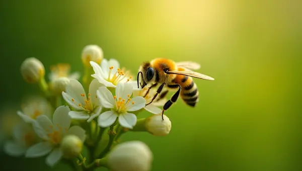 Bright Yellow Bumblebee Near White Blossoms