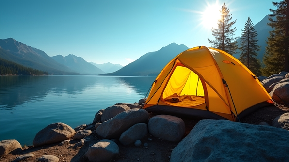 Bright Yellow Dome Tent Camping Scene