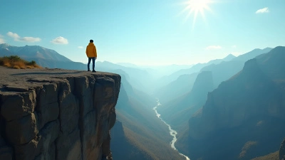 Bright Yellow Jacket On Rugged Cliff Overlooking Valley