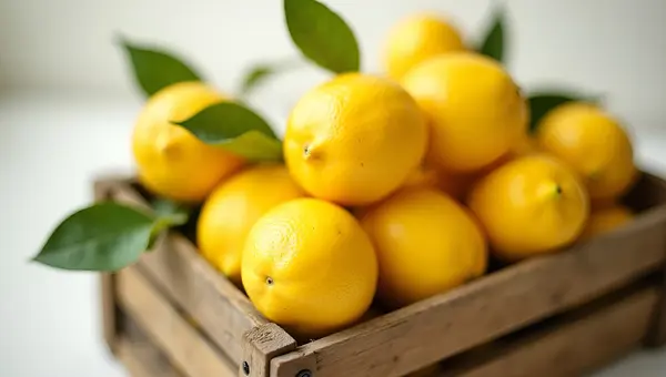 Bright Yellow Lemons In Rustic Wooden Crate