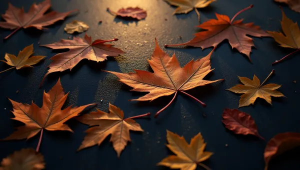 Brown Autumn Leaves On Matte Black Surface