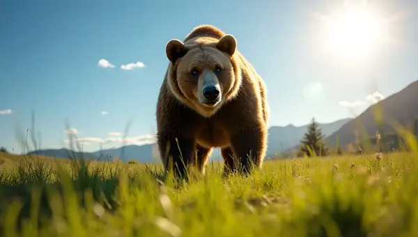 Brown Bear Standing On Green Grass