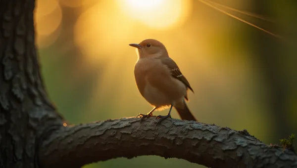 Brown Bird Perched On Tree Branch Close-Up