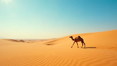 Brown Camel Crossing Golden Sand Dunes