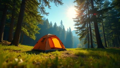 Brown Camping Tent in Sunny Forest Clearing