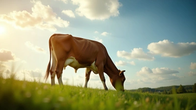 Brown Cow Grazing On Green Grass Field