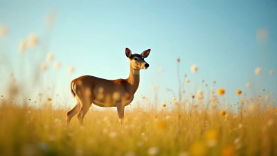 Brown Deer Standing Alert In Sunlit Field