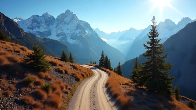 Brown Dirt Road Through Snowy Mountain Terrain