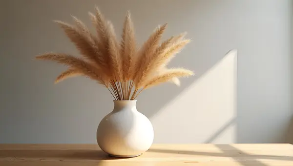 Brown Dried Plant in White Ceramic Vase