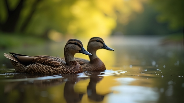Brown Ducks Floating On Calm Water