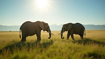 Brown Elephants Grazing On Green Pasture