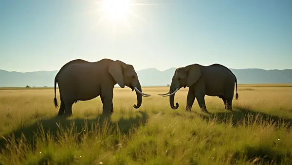 Brown Elephants Grazing On Green Pasture