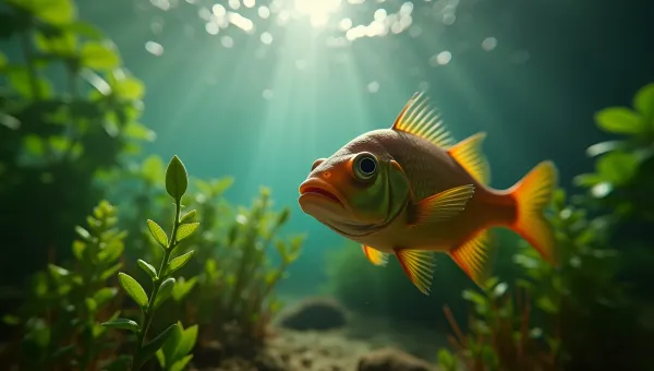 Brown Fish Swimming Among Underwater Plants