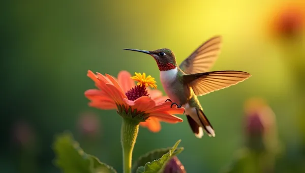 Brown Hummingbird Close-Up on Flower