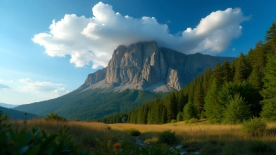 Brown Mountain with Dense Green Trees Under Blue Sky