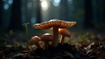 Brown Mushrooms Growing on Forest Floor at Night