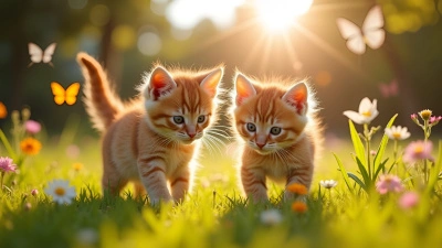 Brown And Orange Tabby Kittens In Sunny Garden