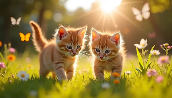 Brown And Orange Tabby Kittens In Sunny Garden