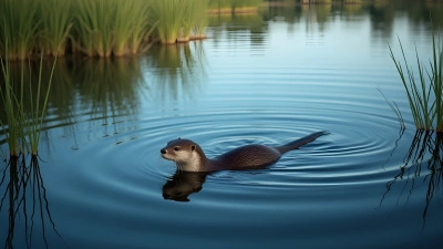 Brown Otter Swimming On Calm Lake