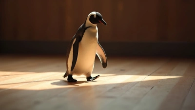 Brown Penguin Waddling on Wooden Floor