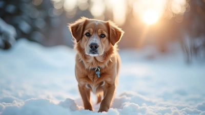 Brown Short-Haired Dog Standing Alert In Snow