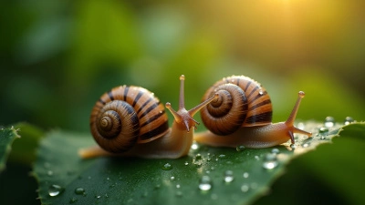 Brown Snails on Green Leaves Macro