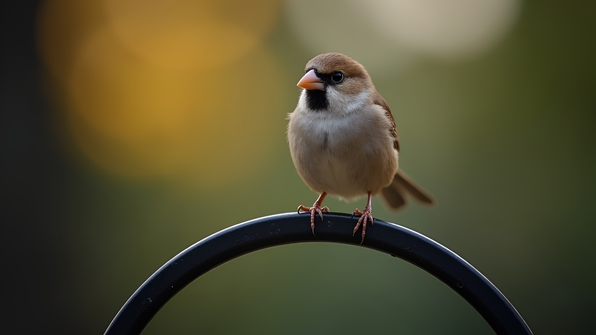 Brown Sparrow Close-Up On Steel Ring