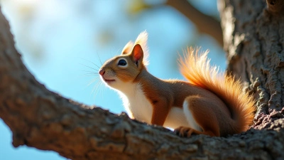 Brown Squirrel Close-Up on Tree Branch