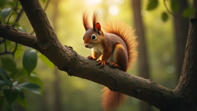 Brown Squirrel Perched on Tree Branch