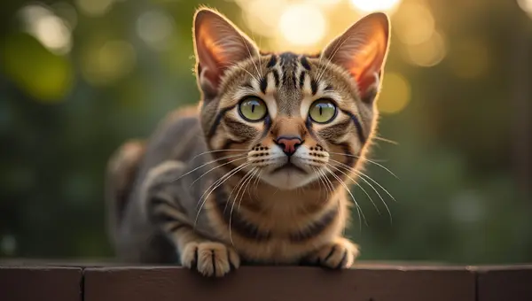 Brown Tabby Cat With Green Eyes On Fence