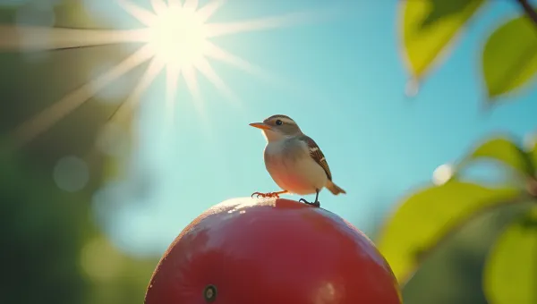 Brown and White Bird on Red Fruit